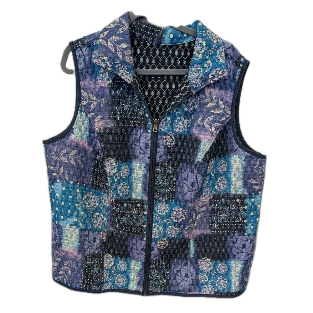 Women's Reversible Plus Size 3X Vest Full‎ Zip Quilted Multicolor Collared